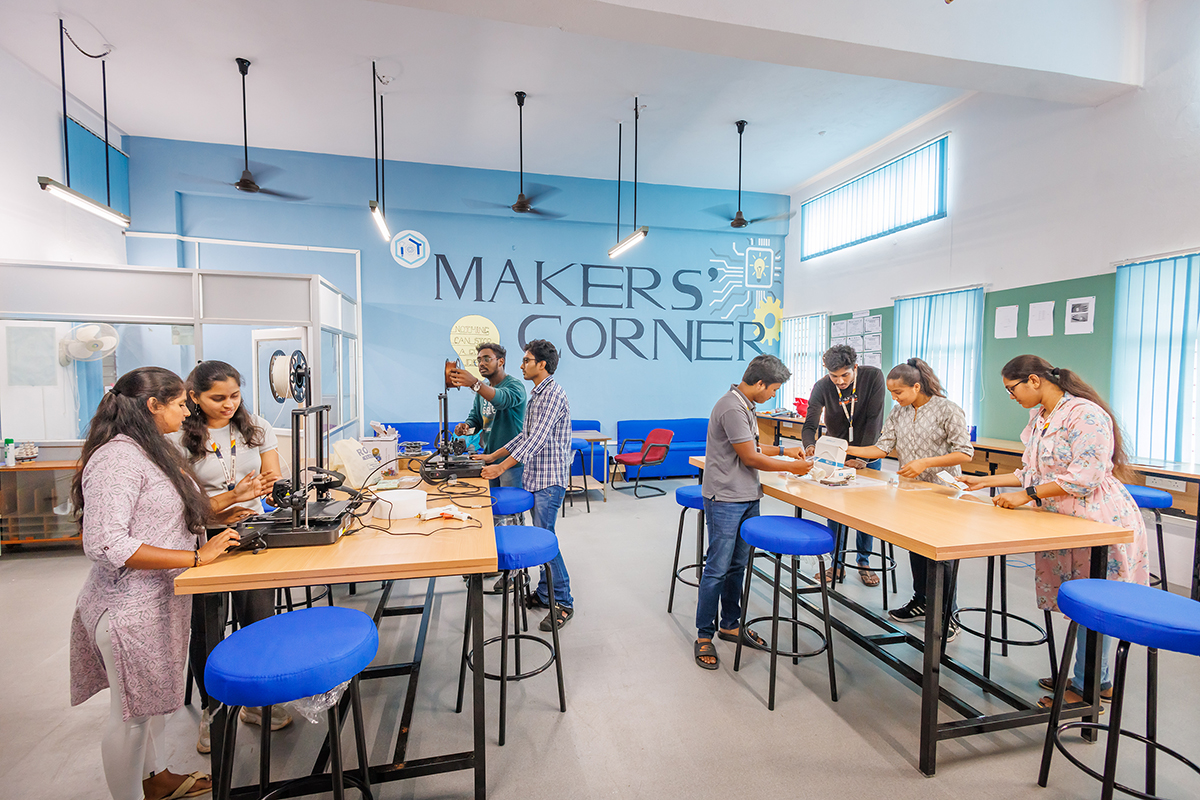 Students learning hands-on at a Vignana Jyothi makers space